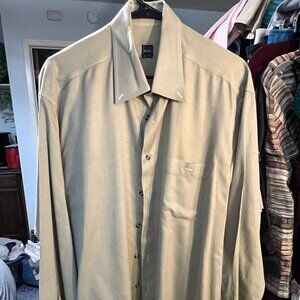 Ike Behar Khaki & White Pinstripe 100% Cotton Long-Sleeve Button-Up Shirt SZ XL